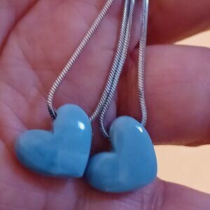 Blue heart opal necklace 925 sterling silver chain